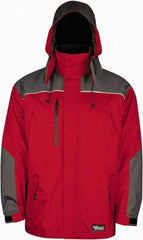 Viking - Size L, Red & Charcoal, Rain, Wind Resistant Jacket - 43" Chest, 5 Pockets, Detachable Hood - USA Tool & Supply
