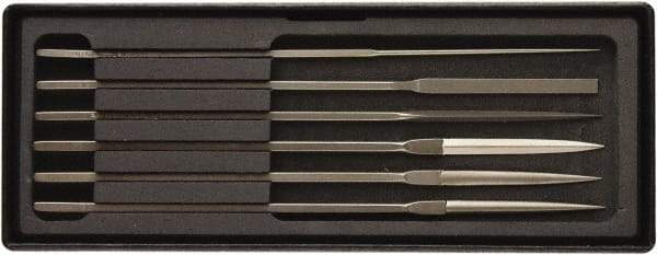 Value Collection - 6 Piece Needle Pattern File Set - Fine Coarseness, Set Includes Comprise, Pillar, Half Round, Crossing, Square, Round, Barrette - USA Tool & Supply