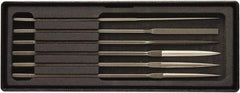 Value Collection - 6 Piece Needle Pattern File Set - Fine Coarseness, Set Includes Comprise, Pillar, Half Round, Crossing, Square, Round, Barrette - USA Tool & Supply