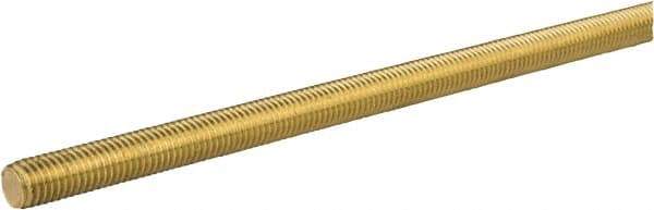 Made in USA - 1/2-20 UNF (Fine), 6' Long, Brass General Purpose Threaded Rod - Uncoated, Right Hand Thread - USA Tool & Supply