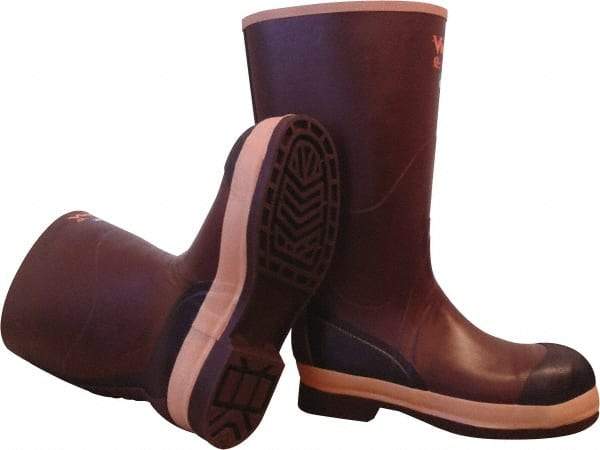 Viking - Men's Size 12 Medium Width Steel Knee Boot - Brown, Tan, Rubber Upper, Nitrile Rubber Outsole, 16" High, Chemical Resistant, Non-Slip, Cold Protection, Waterproof - USA Tool & Supply