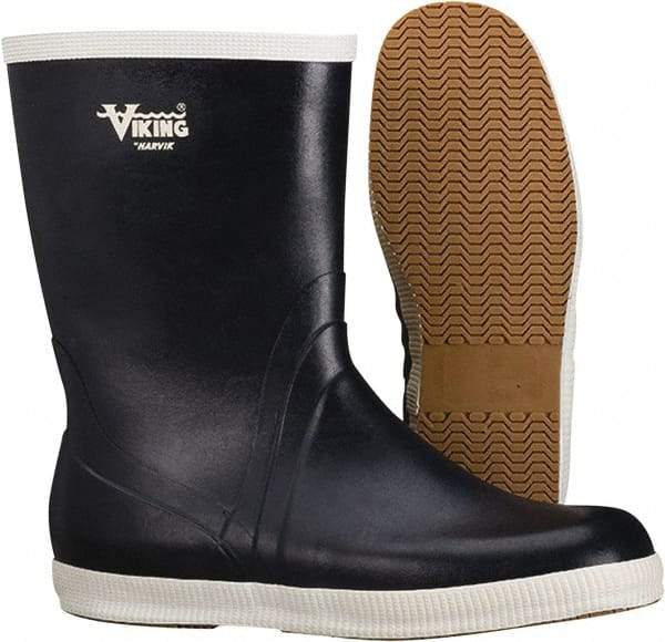 Viking - Men's Size 5 Medium Width Rubber Wader - White, Navy, Rubber Upper, Nitrile Rubber Outsole, 10" High, Non-Slip, Waterproof - USA Tool & Supply