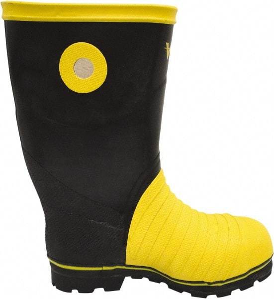 Viking - Men's Size 12 Medium Width Steel Work Boot - Black, Yellow, Rubber Upper, Nitrile Rubber Outsole, 14" High, Non-Slip, Chemical Resistant, Waterproof, Electric Shock Resistant - USA Tool & Supply