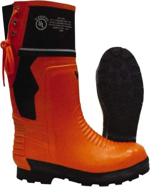 Viking - Men's Size 13 Medium Width Steel Work Boot - Black, Orange, Rubber Upper, Nitrile Rubber Outsole, 15" High, Chemical Resistant, Waterproof, Non-Slip, Cut Resistant - USA Tool & Supply