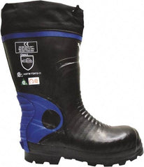Viking - Men's Size 12 Medium Width Steel Work Boot - Black, Blue, Rubber Upper, Nitrile Rubber Outsole, 15" High, Non-Slip, Chemical Resistant, Waterproof, Electric Shock Resistant - USA Tool & Supply