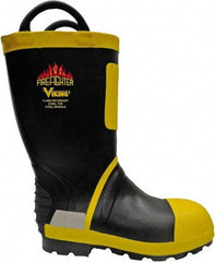 Viking - Men's Size 11 Medium Width Steel Work Boot - Black, Yellow, Rubber Upper, Nitrile Rubber Outsole, 14" High, Non-Slip, Waterproof - USA Tool & Supply