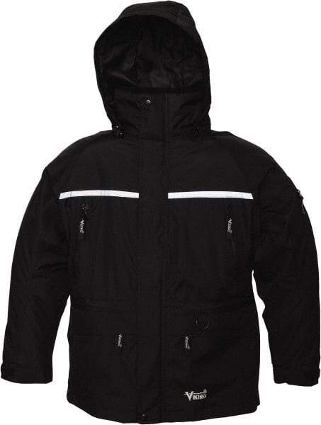 Viking - Size 3XL, Black, Rain, Wind Resistant, Cold Weather Jacket - 55" Chest, 5 Pockets, Detachable Hood - USA Tool & Supply