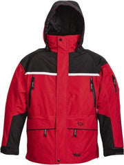 Viking - Size 3XL, Black & Red, Rain, Wind Resistant, Cold Weather Jacket - 55" Chest, 5 Pockets, Detachable Hood - USA Tool & Supply