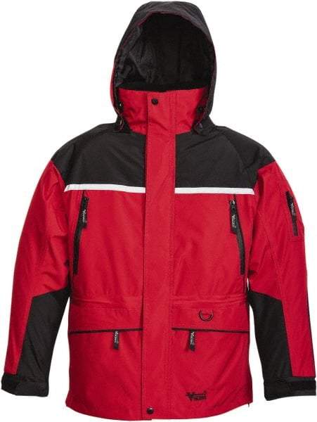 Viking - Size L, Black & Red, Rain, Wind Resistant, Cold Weather Jacket - 43" Chest, 5 Pockets, Detachable Hood - USA Tool & Supply