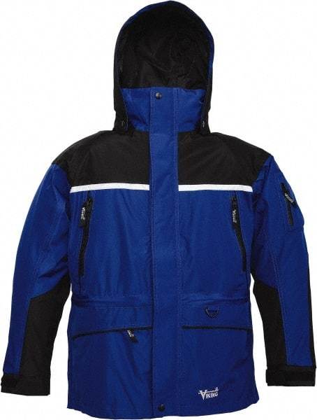 Viking - Size S, Black & Royal Blue, Rain, Wind Resistant, Cold Weather Jacket - 37" Chest, 5 Pockets, Detachable Hood - USA Tool & Supply