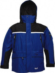 Viking - Size 4XL, Black & Royal Blue, Rain, Wind Resistant, Cold Weather Jacket - 58" Chest, 5 Pockets, Detachable Hood - USA Tool & Supply