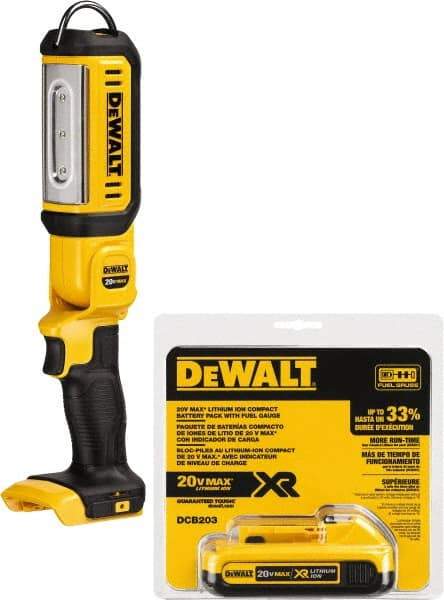 DeWALT - 20 Volts, 500 Lumens, Cordless Work Light - Black/Yellow, 17 hr Run Time - USA Tool & Supply