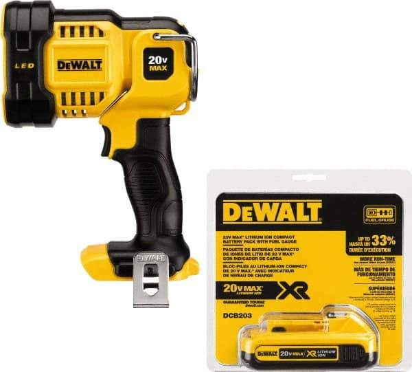 DeWALT - 20 Volts, 1000 Lumens, Cordless Work Light - White/Red, 4 hr Run Time - USA Tool & Supply