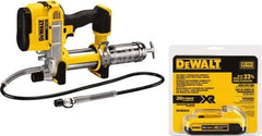 DeWALT - 10,000 Max psi, Flexible Battery-Operated Grease Gun - 16 oz Capacity, Bulk & Cartridge Fill, Includes Shoulder Strap & Battery - USA Tool & Supply