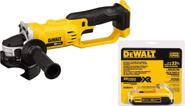 DeWALT - 4-1/2" Wheel Diam, 6,500 RPM, Cordless Cutoff & Cutoff-Grinder Tool - Right Angle Handle, 20 Volt, Battery Included - USA Tool & Supply