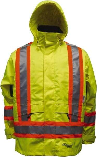 Viking - Size 2XL, High Visibility Lime, Cold Weather, Rain, Wind Resistant Jacket - 51" Chest, 3 Pockets, Detachable Hood - USA Tool & Supply