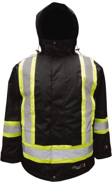 Viking - Size XL, Black, Flame Resistant/Retardant, Rain, Wind Resistant Jacket - 47" Chest, 3 Pockets, Detachable Hood - USA Tool & Supply