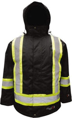 Viking - Size XL, Black, Flame Resistant/Retardant, Rain, Wind Resistant Jacket - 47" Chest, 3 Pockets, Detachable Hood - USA Tool & Supply