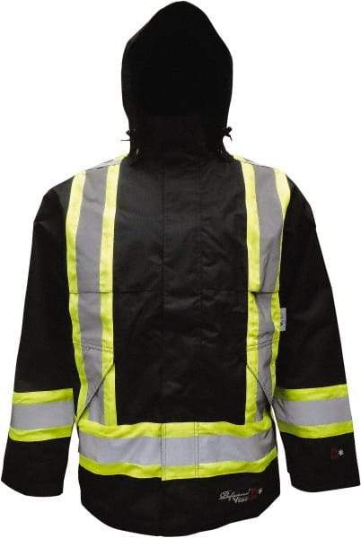 Viking - Size 4XL, Black, Flame Resistant/Retardant, Cold Weather, Rain, Wind Resistant Jacket - 58" Chest, 2 Pockets, Detachable Hood - USA Tool & Supply