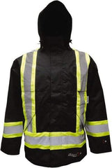 Viking - Size 3XL, Black, Flame Resistant/Retardant, Rain, Wind Resistant Jacket - 55" Chest, 2 Pockets, Detachable Hood - USA Tool & Supply