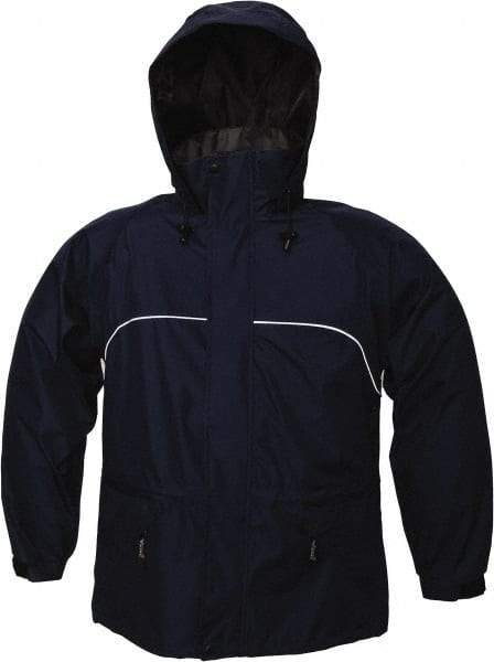 Viking - Size XL, Navy, Rain, Wind Resistant Jacket - 47" Chest, 3 Pockets, Attached Hood - USA Tool & Supply