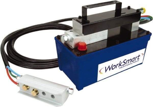 Value Collection - 10,000 psi Air-Hydraulic Pump & Jack - 91.5 Cu In Oil Capacity, Use with Single Acting Cylinders, Advance, Hold & Retract - USA Tool & Supply