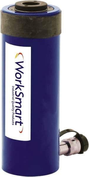 Value Collection - 30 Ton, 6.11" Stroke, 38.67 Cu In Oil Capacity, Portable Hydraulic Hollow Hole Cylinder - 6.32 Sq In Effective Area, 13.02" Lowered Ht., 19.13" Max Ht., 2.84" Cyl Bore Diam, 2.48" Plunger Rod Diam, 10,000 Max psi - USA Tool & Supply