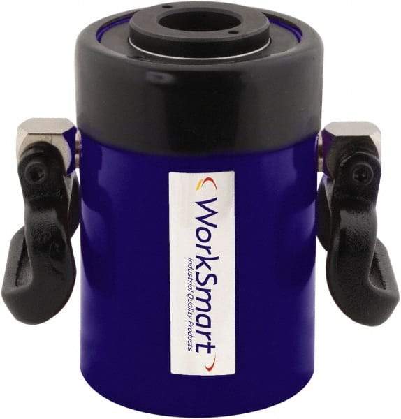 Value Collection - 60 Ton, 3" Stroke, 39.1 Cu In Oil Capacity, Portable Hydraulic Hollow Hole Cylinder - 13.05 Sq In Effective Area, 9.77" Lowered Ht., 12.77" Max Ht., 4.08" Cyl Bore Diam, 3.66" Plunger Rod Diam, 10,000 Max psi - USA Tool & Supply