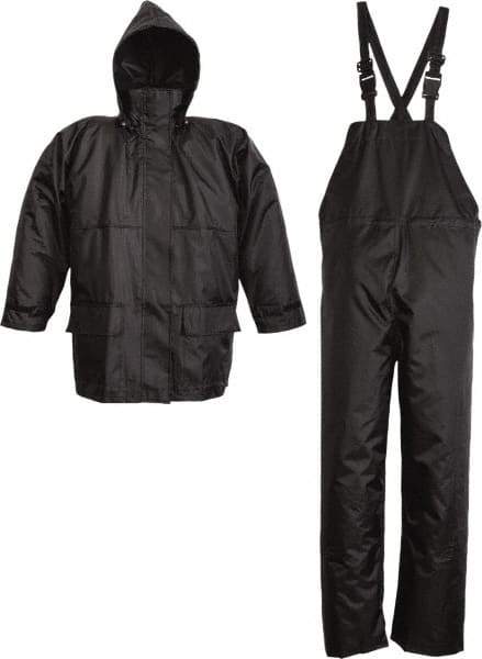 Viking - Size L, Black, Rain Three Piece Suit - Detachable Hood, Hook & Loop Ankle, Hook & Loop Wrist - USA Tool & Supply