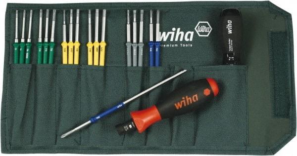 Wiha - 20 Piece, 1/4" Drive Screwdriver Bit Set - #0, #1 & #2 Phillips, 5/64 to 5/32" Hex, T7 to T20 Torx, 2.5, 3.5 & 4mm Slotted - USA Tool & Supply