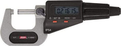 SPI - 6 to 7" Range, 0.00005" Resolution, Standard Throat IP54 Electronic Outside Micrometer - 0.00028" Accuracy, Friction Thimble, Carbide-Tipped Face, LR44 Battery, Includes NIST Traceable Certification of Inspection - USA Tool & Supply