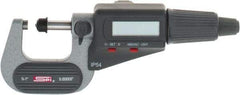 SPI - 0 to 1" Range, 0.00005" Resolution, Standard Throat IP54 Electronic Outside Micrometer - 0.00016" Accuracy, Friction Thimble, Carbide-Tipped Face, LR44 Battery, Includes NIST Traceable Certification of Inspection - USA Tool & Supply