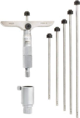 SPI - 0 to 150mm Range, 6 Rod, Mechanical Depth Micrometer - Ratchet Stop Thimble, 100mm Base Length, 0.01mm Graduation, 4.5mm Rod Diam - USA Tool & Supply