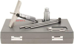 SPI - 0 to 100mm Range, 4 Rod, Mechanical Depth Micrometer - Ratchet Stop Thimble, 100mm Base Length, 0.01mm Graduation, 4.5mm Rod Diam - USA Tool & Supply