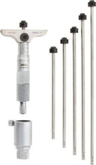 SPI - 0 to 150mm Range, 6 Rod, Mechanical Depth Micrometer - Ratchet Stop Thimble, 63mm Base Length, 0.01mm Graduation, 4.5mm Rod Diam - USA Tool & Supply