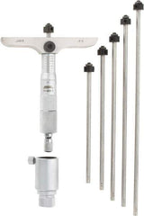 SPI - 0 to 6" Range, 6 Rod, Mechanical Depth Micrometer - Ratchet Stop Thimble, 4" Base Length, 0.001" Graduation, 4.5mm Rod Diam - USA Tool & Supply