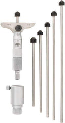 SPI - 0 to 6" Range, 6 Rod, Mechanical Depth Micrometer - Ratchet Stop Thimble, 2-1/2" Base Length, 0.001" Graduation, 4.5mm Rod Diam - USA Tool & Supply
