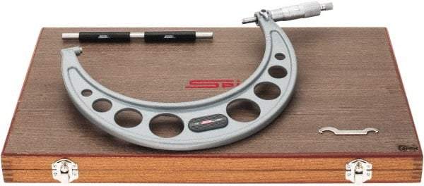 SPI - 7 to 8" Range, 0.0001" Graduation, Mechanical Outside Micrometer - Ratchet Stop Thimble, 4.61" Throat Depth, Accurate to 0.0002" - USA Tool & Supply