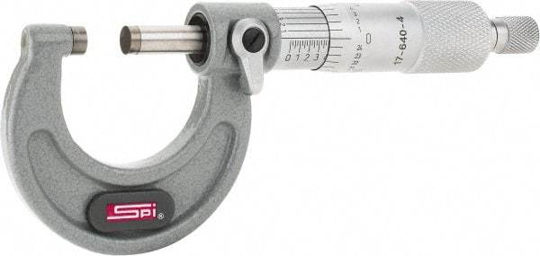 SPI - 0 to 1" Range, 0.0001" Graduation, Mechanical Outside Micrometer - Ratchet Stop Thimble, 1.11" Throat Depth, Accurate to 0.0001" - USA Tool & Supply