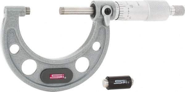 SPI - 1 to 2" Range, 0.0001" Graduation, Mechanical Outside Micrometer - Ratchet Stop Thimble, 1-1/2" Throat Depth, Accurate to 0.0002" - USA Tool & Supply