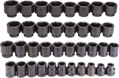 Proto - 37 Piece 1" Drive Black Finish Impact Socket Set - 6 Points, 3/4" to 3" Range, Inch Measurement Standard - USA Tool & Supply