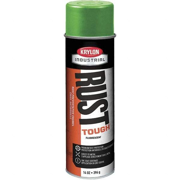 Krylon - Green, 15 oz Net Fill, Fluorescent, Acrylic Enamel Spray Paint - 15 to 20 Sq Ft per Can, 20 oz Container - USA Tool & Supply