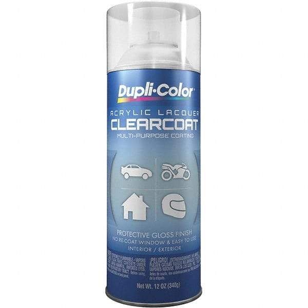Dupli-Color - Clear, Gloss, Lacquer Spray Paint - 12 to 14 Sq Ft per Can, 12 oz Container - USA Tool & Supply
