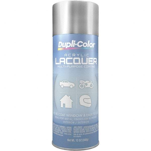 Dupli-Color - Silver Metallic, Metallic, Lacquer Spray Paint - 12 to 14 Sq Ft per Can, 12 oz Container - USA Tool & Supply
