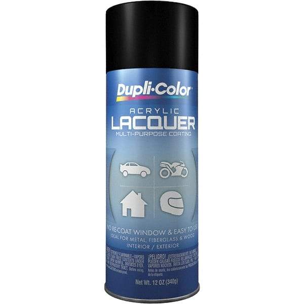 Dupli-Color - Black, Flat, Lacquer Spray Paint - 12 to 14 Sq Ft per Can, 12 oz Container - USA Tool & Supply