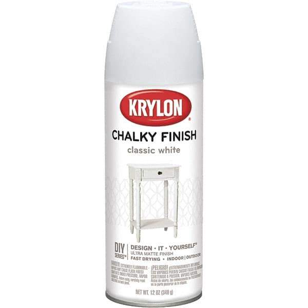 Krylon - White, Flat, Aerosol Spray Paint - 15 to 20 Sq Ft per Can, 12 oz Container - USA Tool & Supply