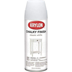 Krylon - White, Flat, Aerosol Spray Paint - 15 to 20 Sq Ft per Can, 12 oz Container - USA Tool & Supply