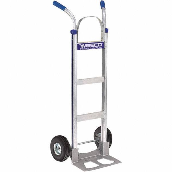 Wesco Industrial Products - 600 Lb Capacity 49" OAH Hand Truck - 14 x 7-1/2" Base Plate, Dual Handle, Aluminum, Full Pneumatic Wheels - USA Tool & Supply