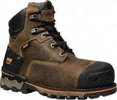 Timberland PRO - Men's Size 7.5 Medium Width Composite Work Boot - Brown, Leather, Rubber Upper, TPU Outsole, 6" High, Safety Toe, Waterproof - USA Tool & Supply