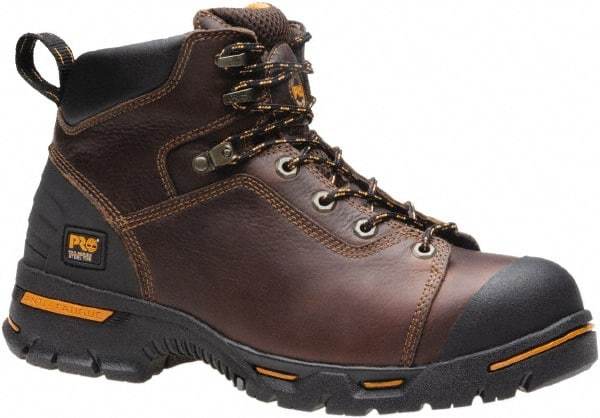 Timberland PRO - Men's Size 14 Medium Width Steel Work Boot - Brown, Leather, Rubber Upper, Rubber Outsole, 6" High, Safety Toe, Puncture Resistant - USA Tool & Supply